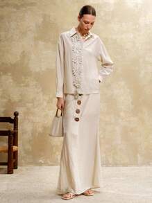 Arave Women's Linen Fabric Faux Placket Coconut Button Linen Fishtail Skirt Women's Brunch Outfits Old Money Style Women Vacation Outfits Woman