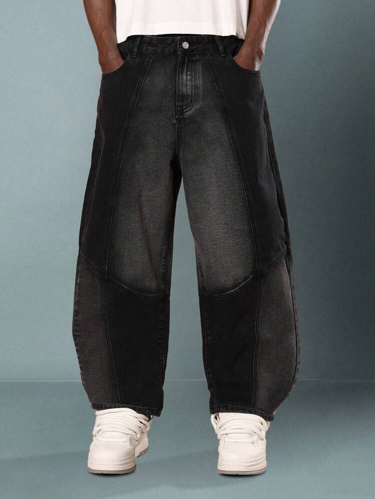Wide Leg Denim Pants With Wavy Design Pattern