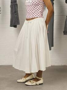 COUREZ Low Rise Maxi Pleated Skirt /Y2K Fall Women Clothes Elegant Vacation Outfits Woman Cute - White - View 5