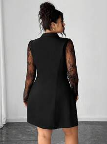 Elenzga A Plus-Size Elegant Commuter Lace Patchwork Spring And Summer Dress Fall Cloth For Women - Black - View 2