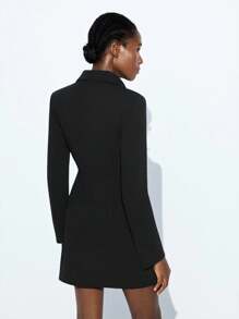 Maija 女士优雅纯色裹身迷你连衣裙，适合通勤黑色西装外套连衣裙燕尾服连衣裙女士西装连衣裙黑色长袖连衣裙女士黑色连衣裙商务休闲女士黑色礼服女士外出连衣裙教师服装商务休闲女士秋季女装秋季服装女士秋装商务休闲女士办公室服装女士工作服女士教师服装教师衬衫教师服装女士秋季服装