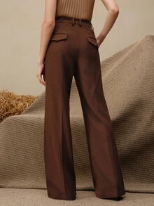 Anewsta High Waist Flare Leg Pants With Star Rhinestone Decor, Fashionable Urban Style - Brown - View 2