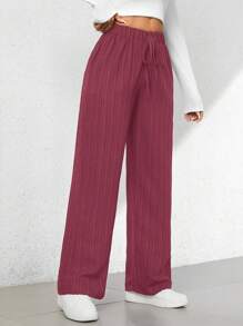 SHEIN PETITE Quần Capri ống rộng họa tiết thoải mái mùa hè - Bụi hồng - Xem 6