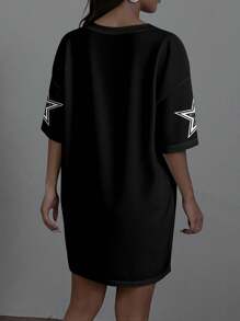 SHEIN EZwear 女式休闲运动V领网眼宽松迷你连衣裙，适合夏季运动比赛，拼色，23号印花 - 彩色 - 查看 5