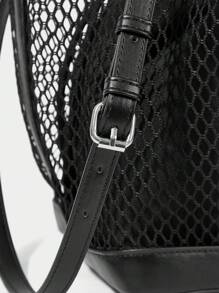 SHECARRY Bolso de hombro de moda con diseño hueco y gran capacidad de un solo color para mujer