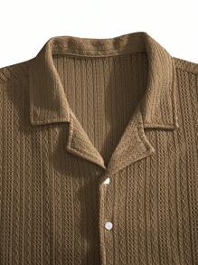 Manfinity Homme Camisa de manga corta de unicolor casual para hombre talla grande, verano - Café integral - Ver 5