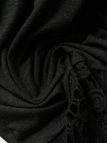 Rusticease Chaqueta de talla grande con patchwork de encaje de unicolor - Negro - Ver 4