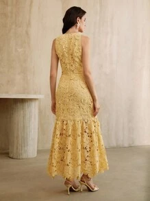 Váy ôm sát ren hoa cổ yếm dành cho nữ, thanh lịch cho mùa hè, lễ hội, ngày lễ, kỳ nghỉ - Màu vàng - Xem 2