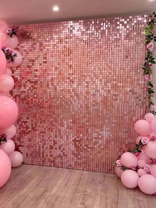 SHEIN 1/2 pièces Rideau de pluie en plastique carré rose, toile de fond pour décoration d'anniversaire, mariage, fête, Nouvel An, décoration de salle de famille. Rideaux décoratifs en fil d'or, cadeaux de fête
