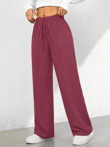 SHEIN PETITE Quần Capri ống rộng họa tiết thoải mái mùa hè - Bụi hồng - Xem 3