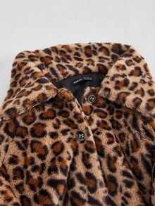 SHEIN MOD 女式长袖单排扣时尚豹纹仿皮草夹克 - 彩色 - 查看 3