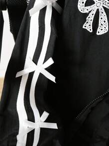 Tween Girl Bow Decor Long Sleeve Zip Front Casual Jacket Fall Winter - Black - View 6