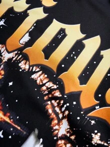 Manfinity EMRG 复古做旧眼睛图案喇叭超大连帽衫，黑橙色，男式图案衬衫，男式火焰衬衫，男式短款图案衬衫，眼睛衬衫，眼睛图案T恤，2000年代风格