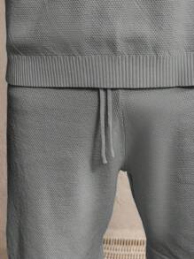 Manfinity Homme 男士纯色短袖针织上衣和针织短裤休闲套装 - 深灰色 - 查看 5