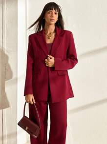 CLARA VERO Blazer With Notch Lapels, Double Button Closure, Front Flap Pockets, Structured Fit, Elegant And Sophisticated Style - Burgundy - View 3