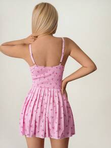 Sweetina Vestido mini plisado con estampado floral para mujer - Multicolor - Ver 2