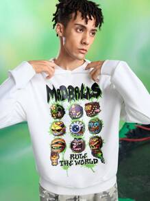 MADBALLS X SHEIN Áo hoodie họa tiết hoạt hình và chữ cái thường ngày dành cho nam - trắng - Xem 3