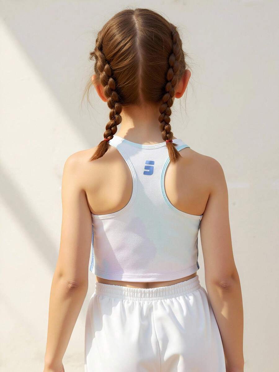JNSQ 少女返校服装,户外专业运动上衣,儿童圆领拼接丝带扎染印花户外专业运动上衣 - 彩色 - 查看 1