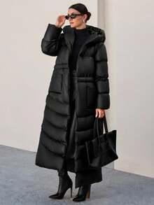 CLARA VERO Women Solid Color Belted And Pocket Detailed Long Winter Coats Long Winter Coat Women Womens Outerwear Long Puffer Coat Women Womens Puffer Jacket Womens Long Down Coat