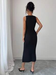 Elenzga Women's V-Neck Sleeveless Tassel Knit Sweater Dress, Elegant Versatile For Vacation, Holiday, All Season