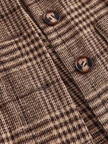 SHEIN MOD Blazer élégant à manches gigot et imprimé pied-de-poule pour femmes, avec poches et ceinture. Convient pour le travail, les déplacements et les affaires, automne