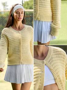 SHEIN Unity Women's Casual Solid Color Cardigan, Versatile Daily Wear,Autumn Clothes,Butter Yellow - Yellow - View 7