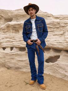 RivetRise Men's Blue Embroidered Horseshoe Flared Jeans - Medium Wash - View 2