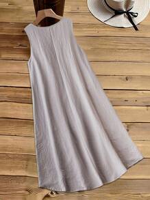 EMERY ROSE Vestido Casual Sin Mangas De Verano De Talla Grande Con Color Sólido - Gris - Ver 2