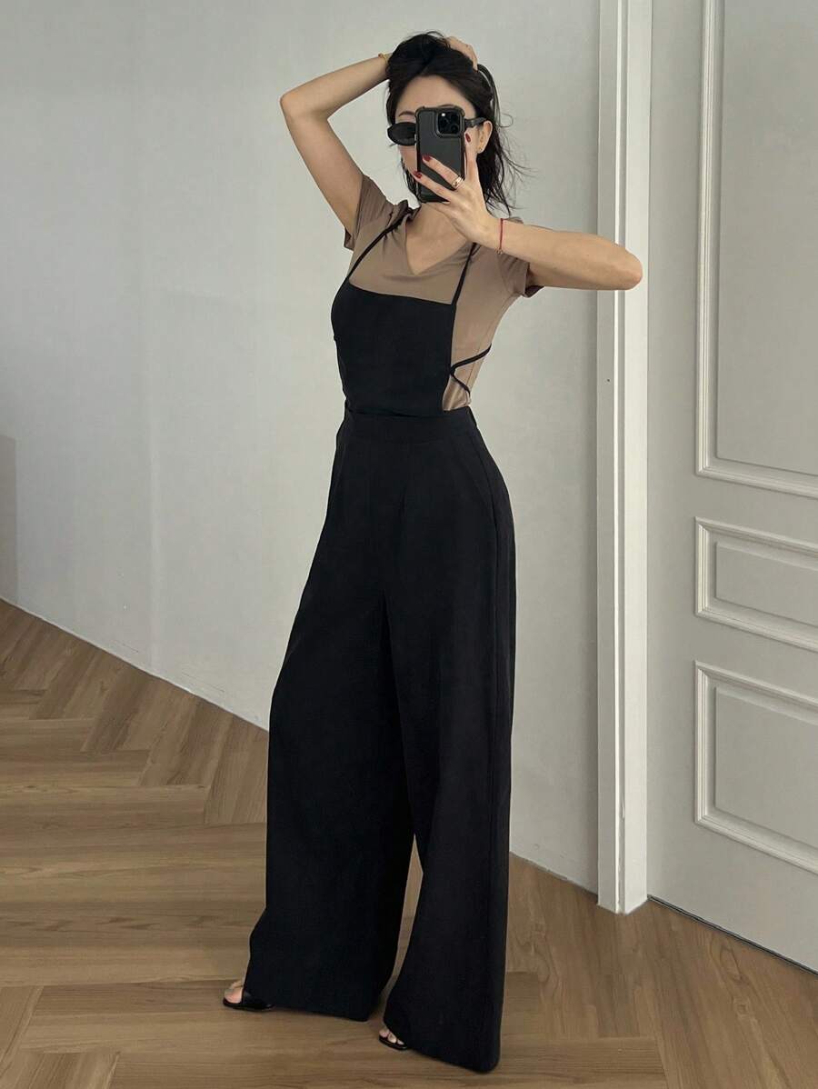 DAZY Women's Halter Backless Loose Jumpsuit Overalls Romper - Black - View 1