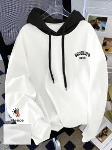 SHEIN EZwear Áo nỉ trùm đầu tay dài phối màu dành cho nữ, thiết kế thời trang tối giản, phù hợp cho lễ tốt nghiệp mùa hè, trở lại trường, tốt nghiệp, giáo viên, áo chui đầu trở lại trường mùa thu - trắng - Xem 6