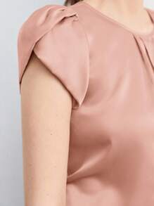 SHEIN BIZwear 女士圓領花瓣袖襯衫 - 藕粉色 - 查看 4