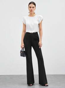 SHEIN BIZwear Women's Solid Color Round Neck Short Sleeve Shirt