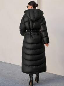 CLARA VERO Women Solid Color Belted And Pocket Detailed Long Winter Coats Long Winter Coat Women Womens Outerwear Long Puffer Coat Women Womens Puffer Jacket Womens Long Down Coat
