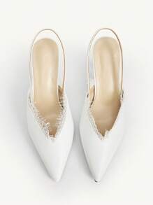 CUCCOO CHICEST 女士金色金属链尖头细高跟鞋，时尚百搭优雅，适合派对、宴会、夜总会、通勤、个性化、音乐节、工作场所 - 白色 - 查看 9