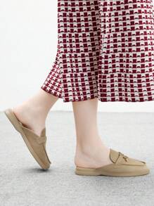 CUCCOO BIZCHIC 女士时尚杏色天鹅绒舒适通勤一脚蹬平底鞋，适合户外、休闲、工作、日常穿着 - 杏色 - 查看 5