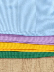 SHEIN Paquete múltiple de top de camiseta de tirantes acanalado de unicolor informal para niña preadolescente - Multicolor - Ver 7