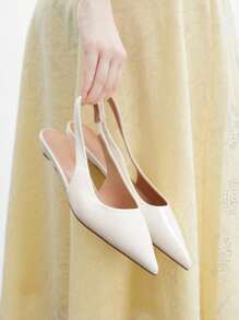 CUCCOO BIZCHIC Women's Pointed Toe Low Heel Flat Slingback Shoes, Minimalist Style Comfortable Beige Color Backless Flats, Suitable For Work And Commute For Christmas - Beige - View 8