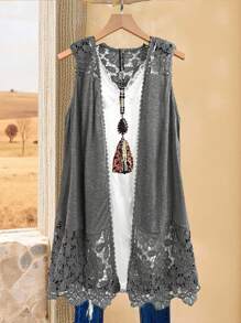 Rusticease Áo vest thời trang màu trơn không tay cỡ lớn, phù hợp cho mùa hè - Xám - Xem 7