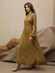 Anewsta Đầm Maxi Ren Tay Dài Màu Đỏ Tía Cho Nữ Trang Phục Nữ - màu xanh lá - Xem 3