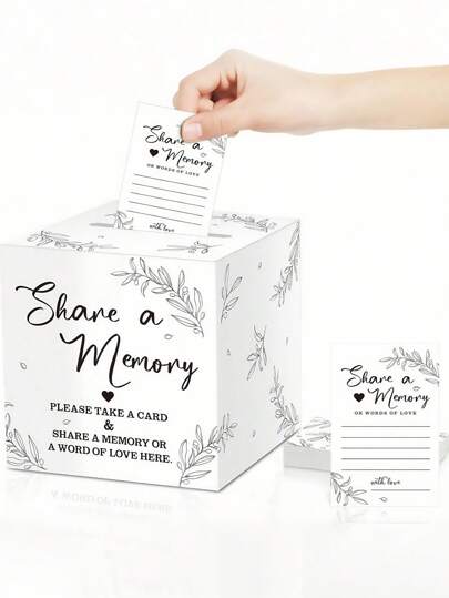 1 Set Memory Card Storage Box With 50 Sharing Cards, Memento Card Box, Creative Card Box, Suitable For Graduation Ceremony, Wedding Party, Funeral