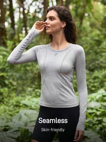 In My Nature Camiseta de manga larga con cuello redondo y corte ajustado para deportes al aire libre de mujer - Gris - Ver 3