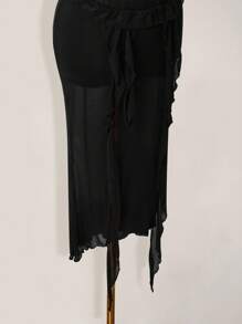 SHEIN ICON Robe ras-du-cou à la taille avec dentelle contrastée, robe en maille noire - Noir - Voir 6