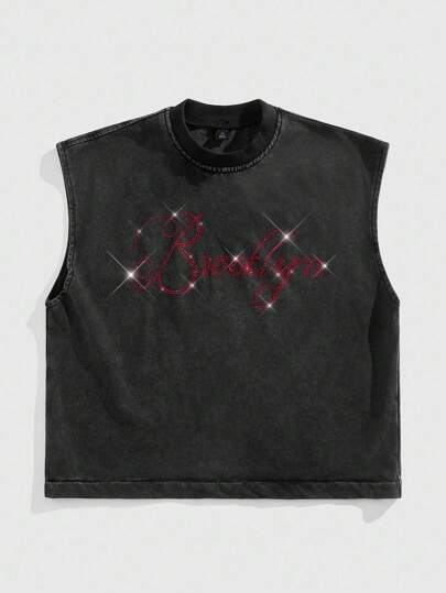 Street Life سترة منسوجة رجالية بطبعة حرفية وياقة دائرية وفضفاضة بدون أكمام