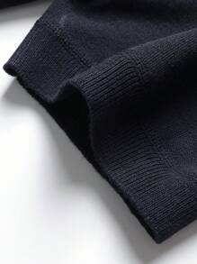 Manfinity Homme Men's Knit Short Sleeve Button Half-Placket Summer T-Shirt Top - Navy Blue - View 3