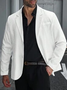 Calvornis Plus Size Men's Solid Color Jacquard Lapel Collar Business Suit Jacket - White - View 1