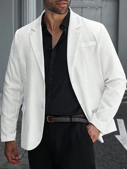 Calvornis Plus Size Men's Solid Color Jacquard Lapel Collar Business Suit Jacket