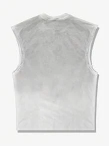 ROMWE MEN Anime Men's Casual Japan Style Loose Fit Retro Tie-Dye Graphic Tank Top - White - View 2