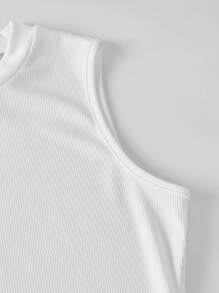 SHEIN 2pcs/Set Teen Girl Fitted Sleeveless Crew Neck T-Shirt And Loose Casual Wide Leg Pants Set Outfit Set Pants And Top Set - White - View 3