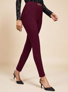 Amorya 女式高腰金属扣细节紧身裤派对红色新年女装