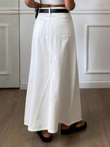 DAZY 女士休闲A字型牛仔长裙 - 白色 - 查看 4